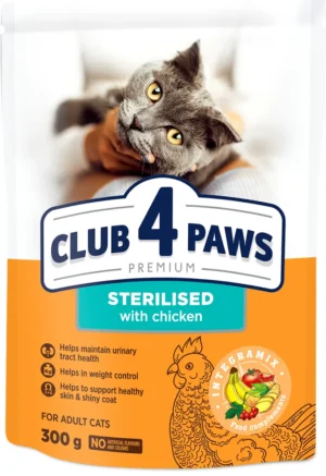 CLUB 4 PAWS ADULT CAT STERILISED WITH CHICKEN 300G CLUB 4 PAWS ADULT CAT STERILISED WITH CHICKEN 300G 2228