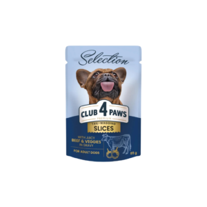 CLUB 4 PAWS SLICES WITH JUICY BEEF & VEGGIES IN GRAVY 85G 3482