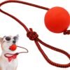 RED BALL WITH ROPE FOR DOG